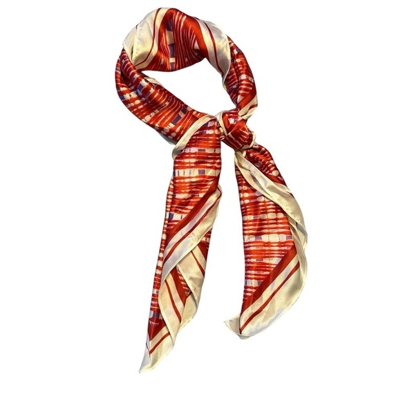 Scoop Scarf Silk Red & White Holiday Sweetheart Accessory Large 34” Square - Picture 1 of 7